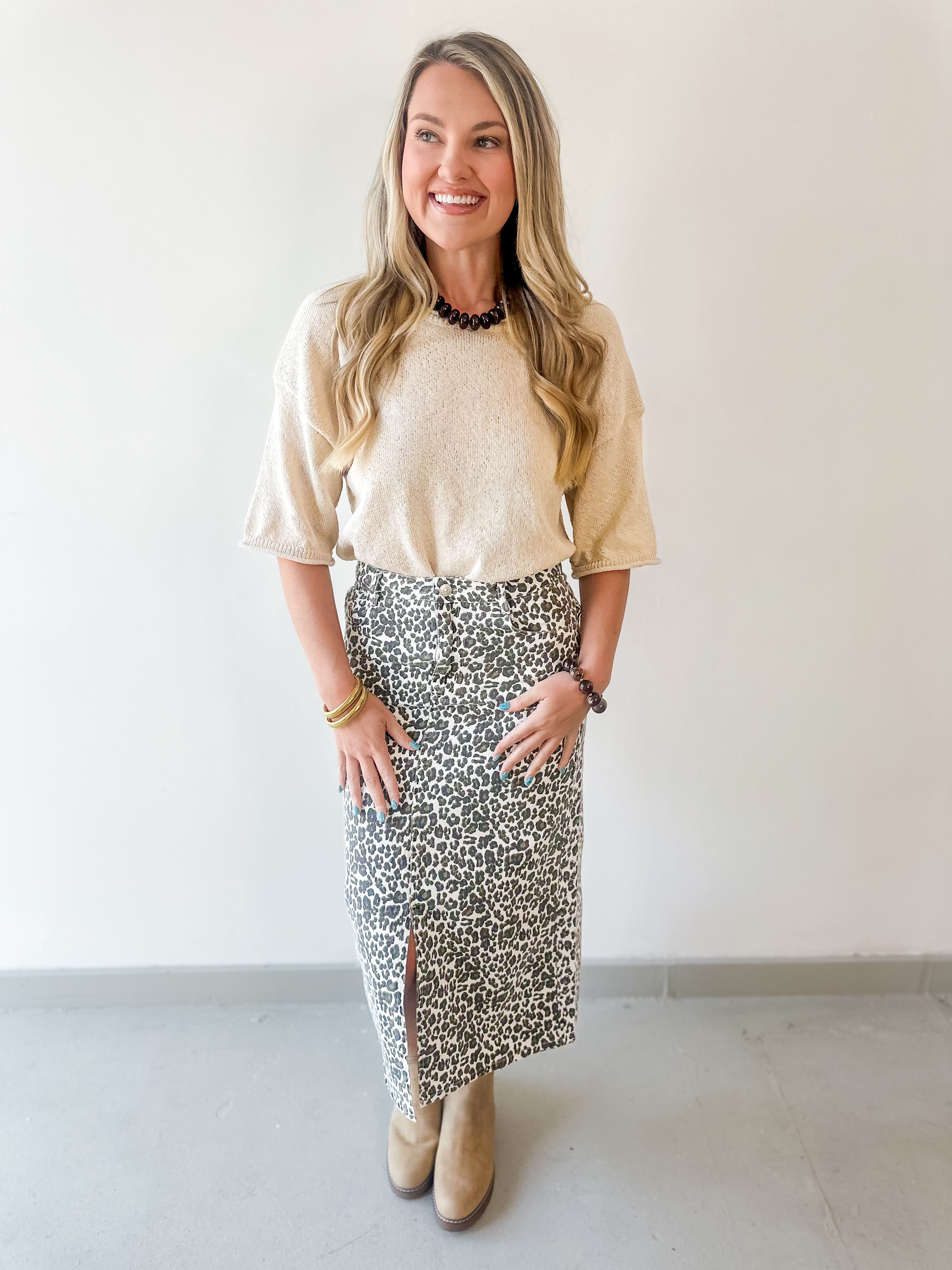 Animal Print Slit Skirt