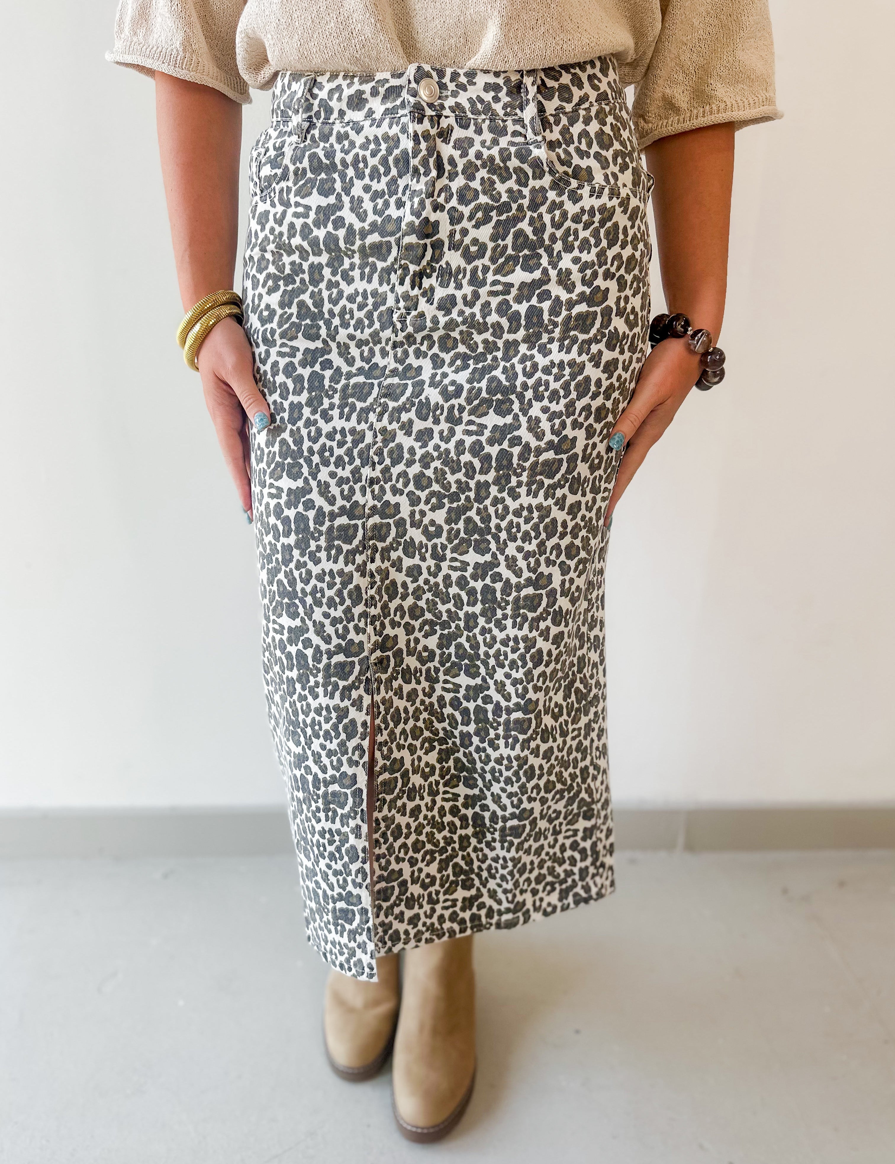 Animal Print Slit Skirt