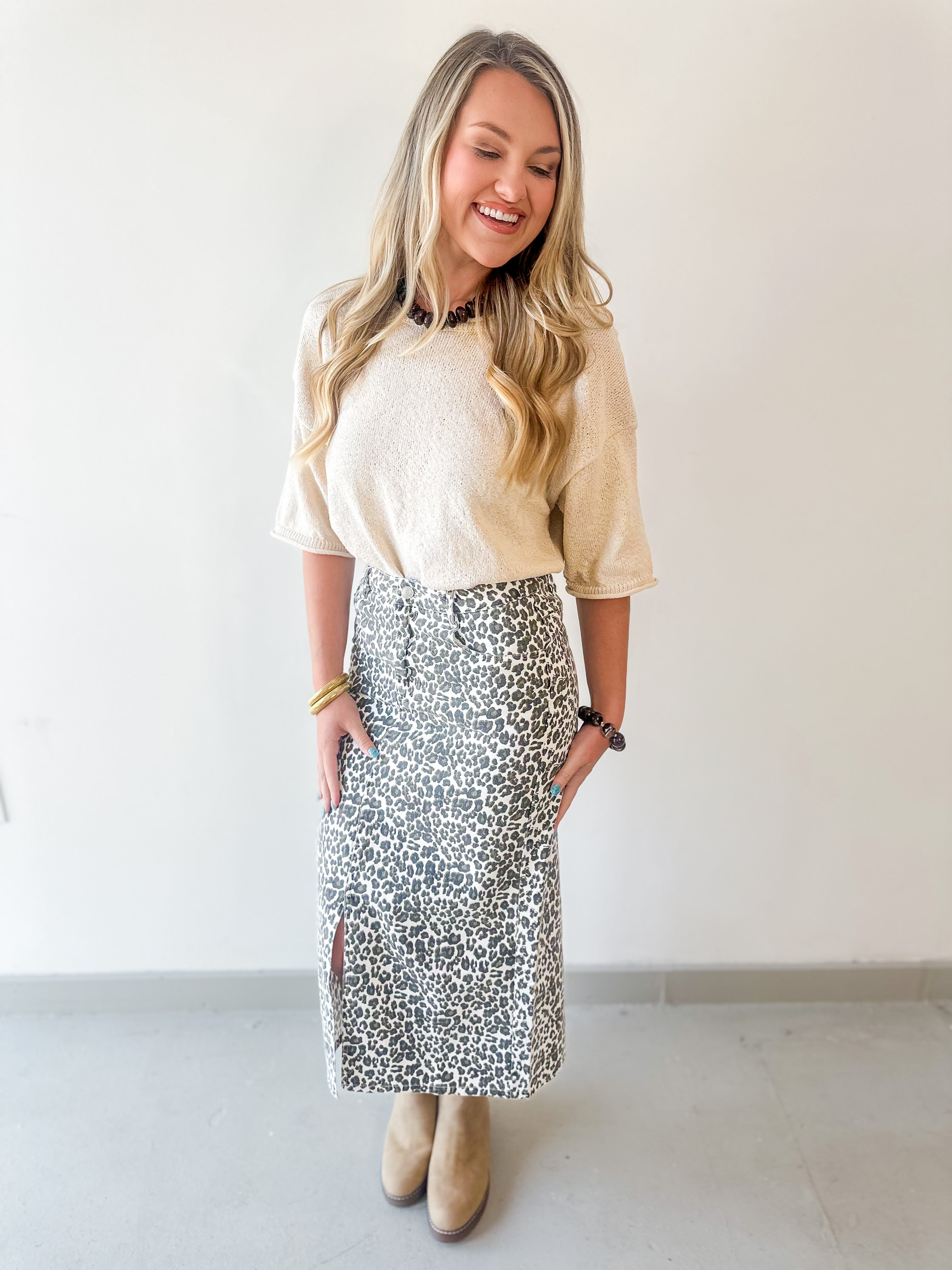 Animal Print Slit Skirt