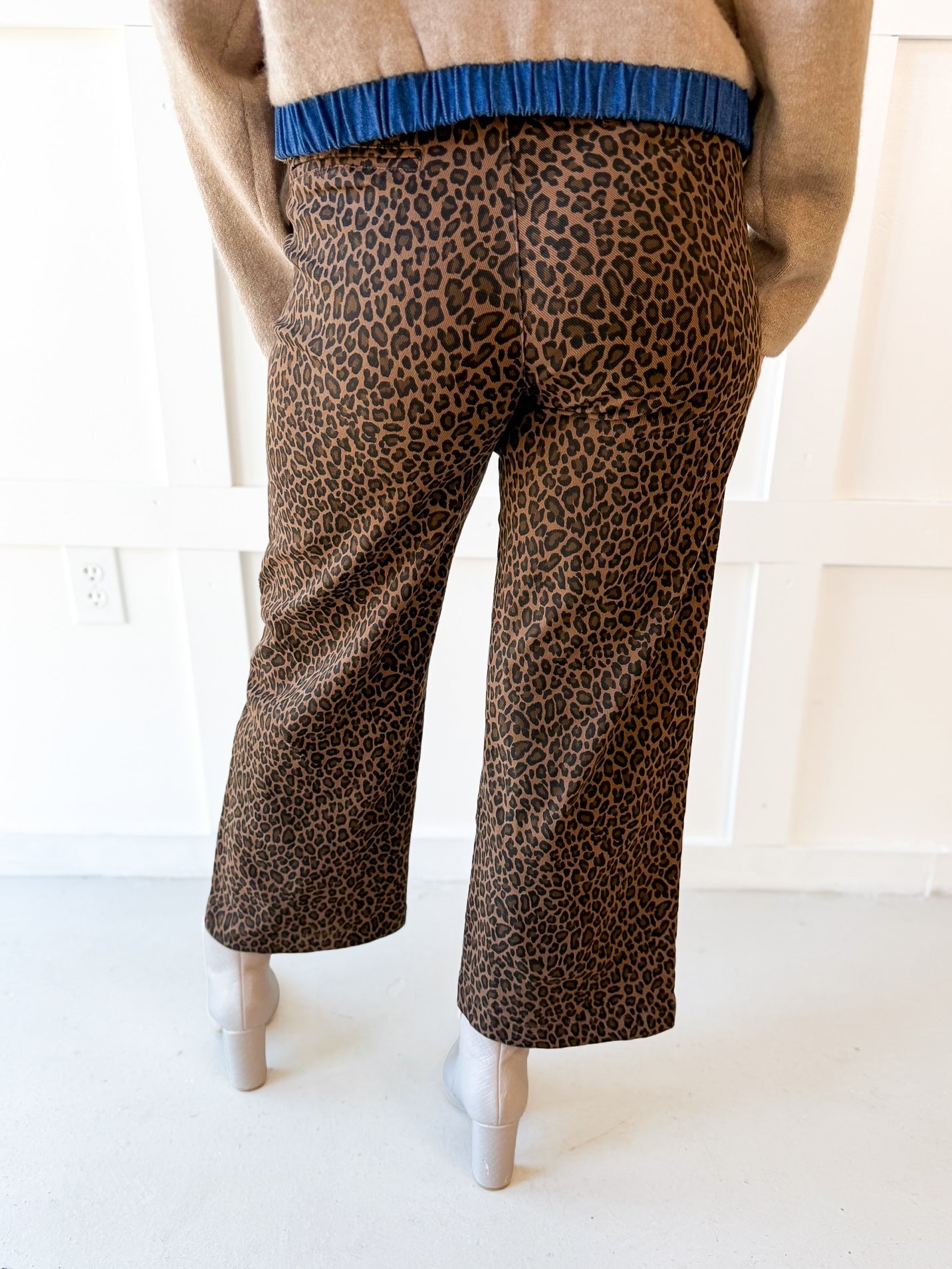 Animal Print Straight Leg Pants - Brown