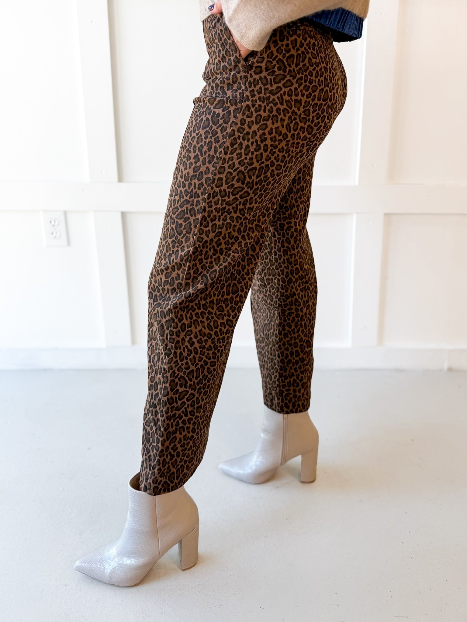 Animal Print Straight Leg Pants - Brown