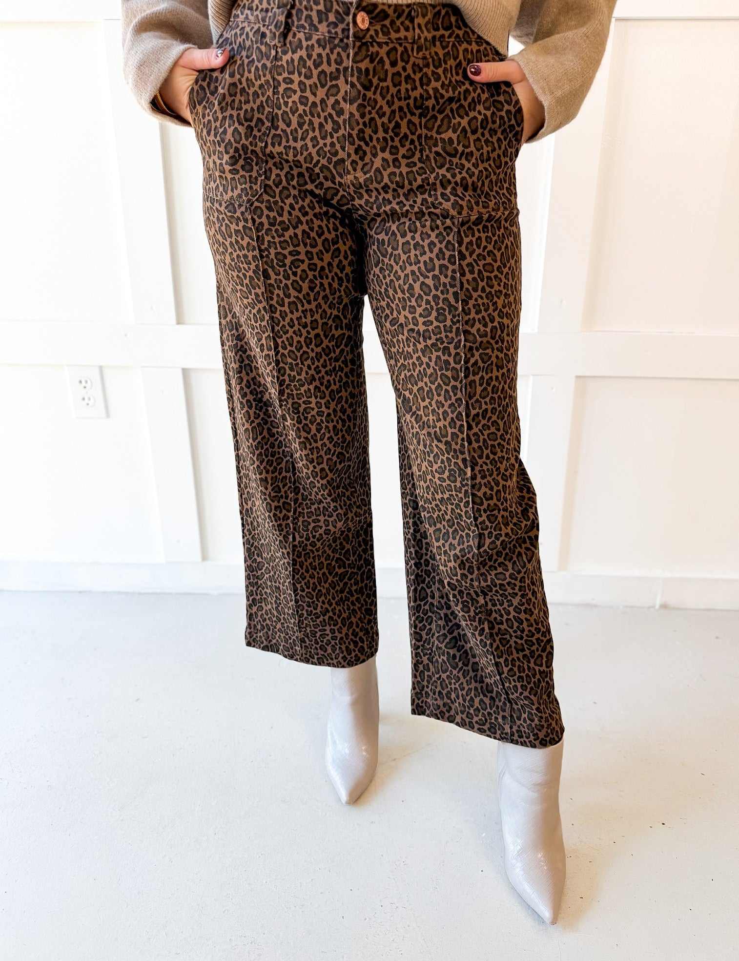 Animal Print Straight Leg Pants - Brown