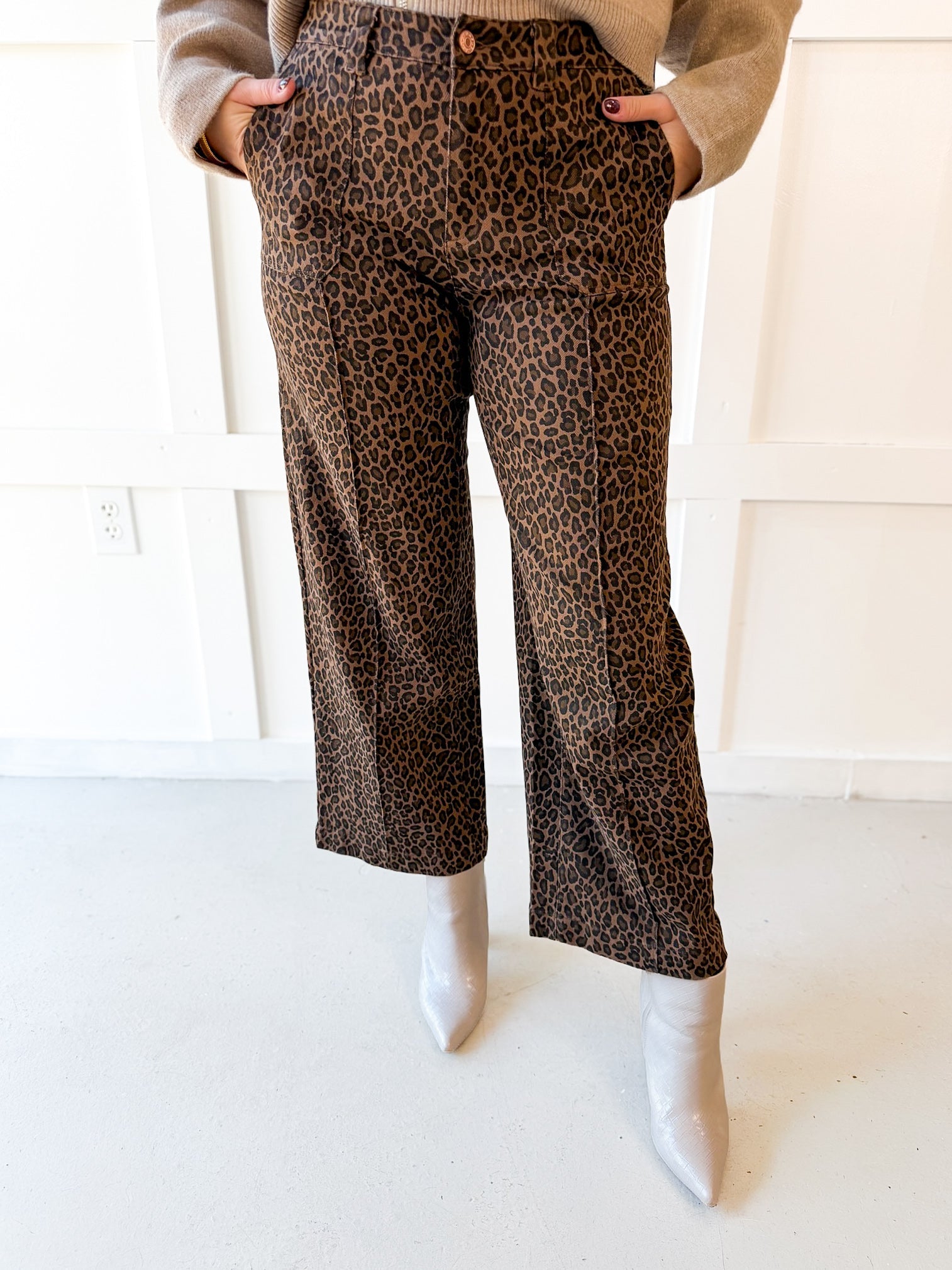 Animal Print Straight Leg Pants - Brown