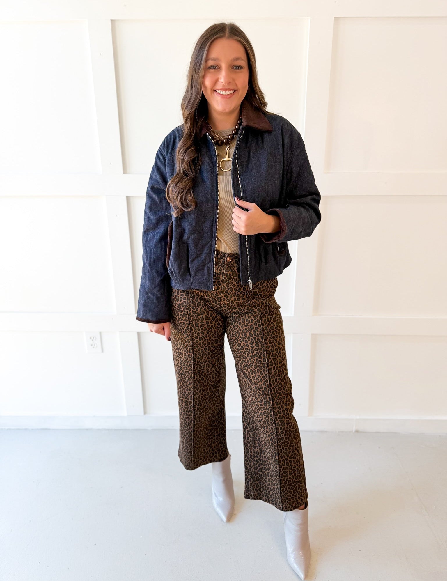 Animal Print Straight Leg Pants - Brown