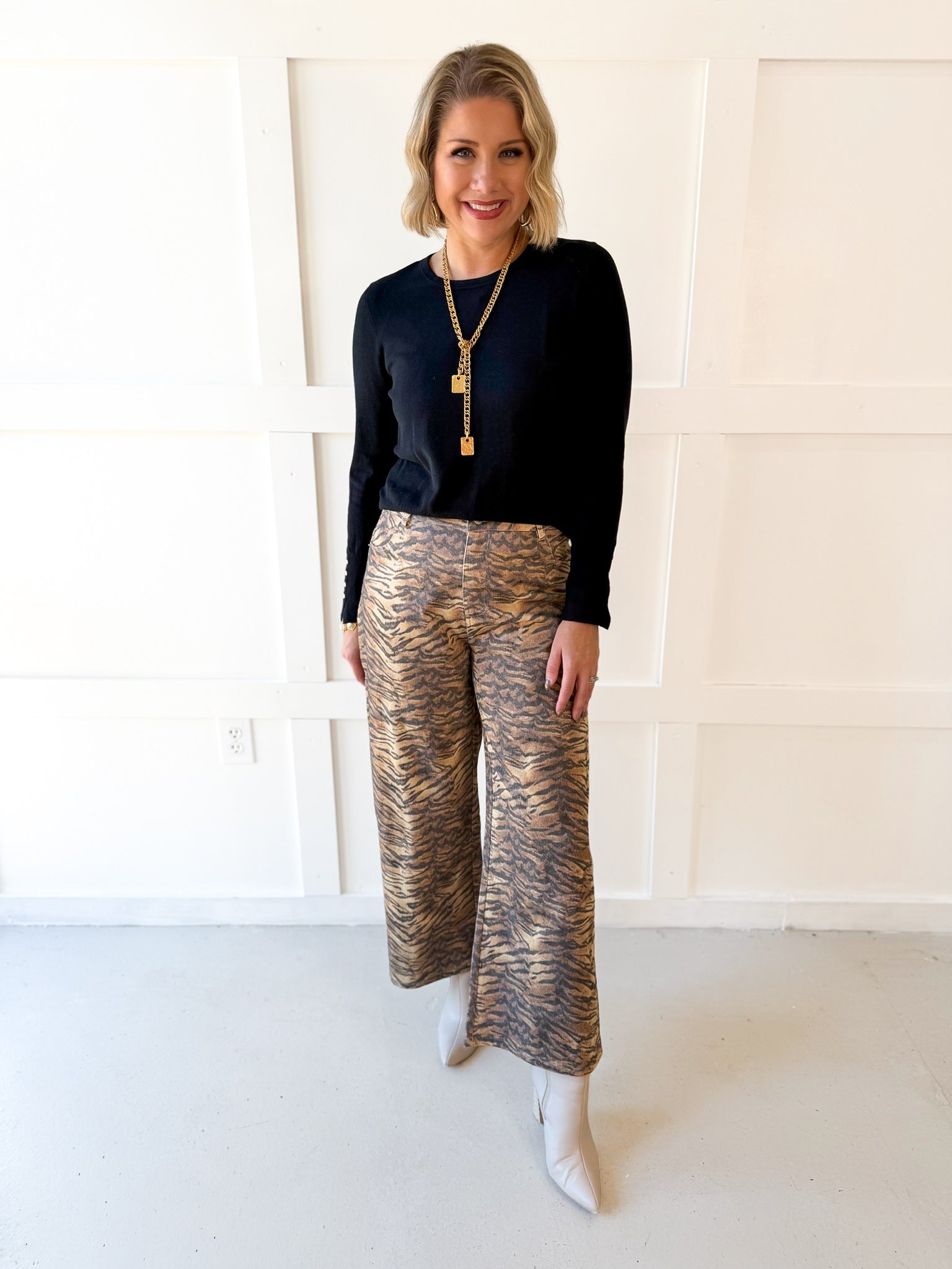 Animal Print Wide Leg Pants