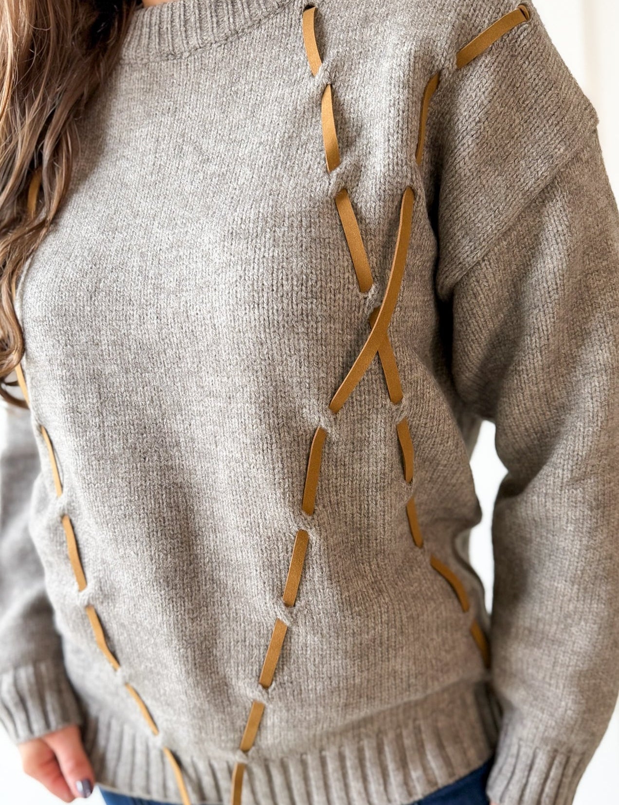 Argyle Design Knit Top- Grey Brown