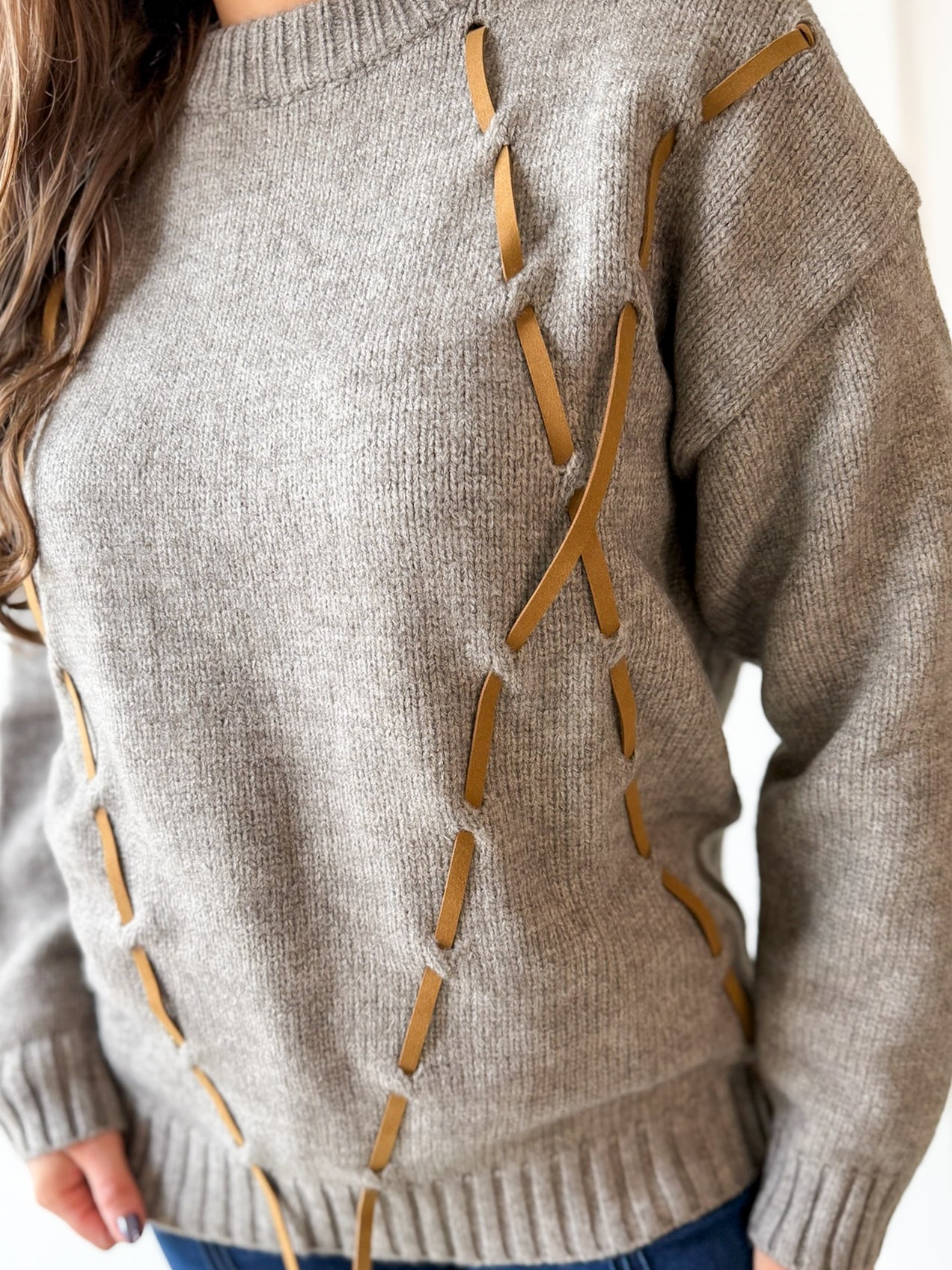 Argyle Design Knit Top- Grey Brown