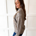 Argyle Design Knit Top- Grey Brown