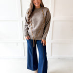 Argyle Design Knit Top- Grey Brown