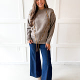 Argyle Design Knit Top- Grey Brown