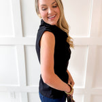 Asymmetric Wide High Neck Top - Black