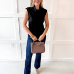 Asymmetric Wide High Neck Top - Black