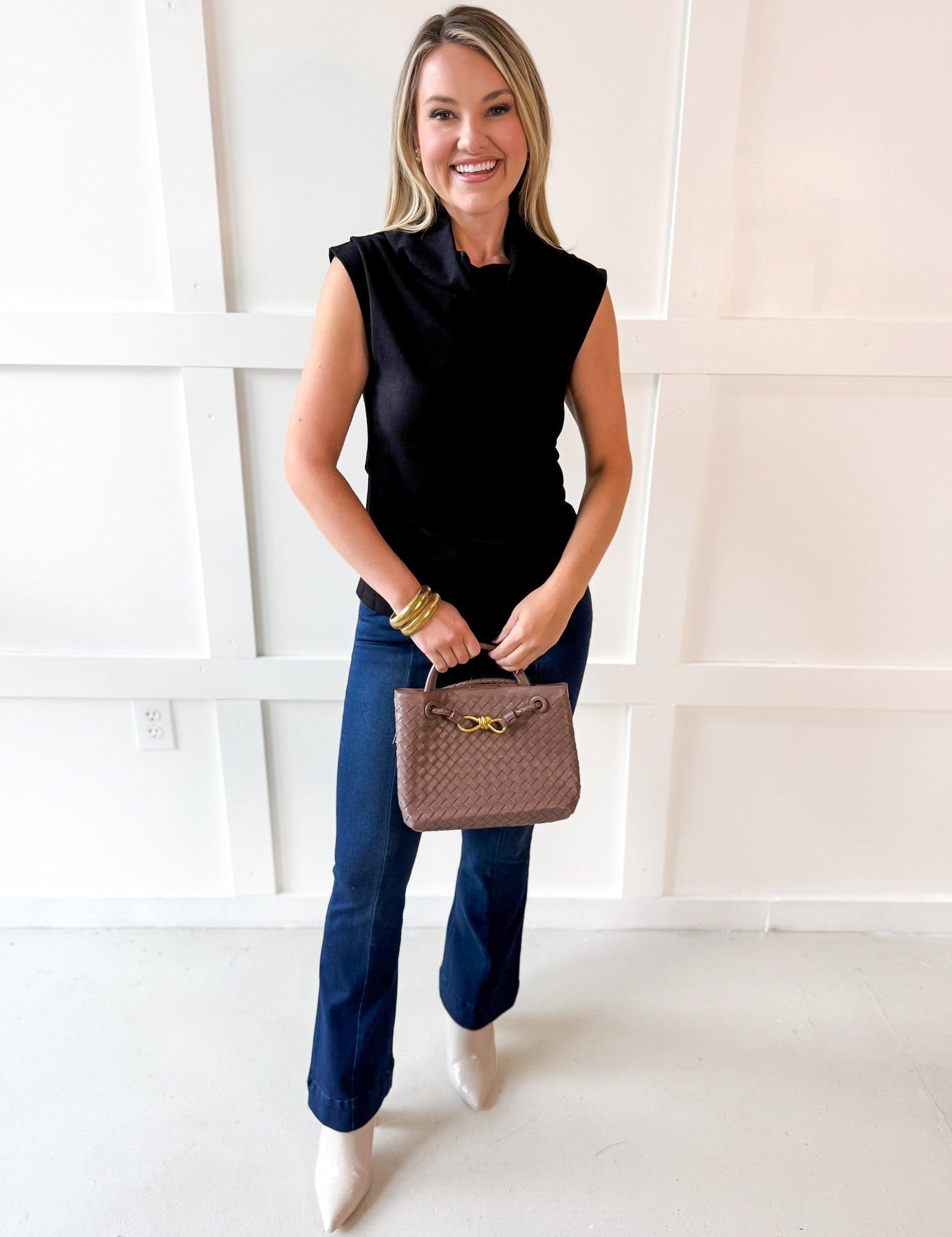 Asymmetric Wide High Neck Top - Black