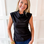 Asymmetric Wide High Neck Top - Black