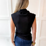 Asymmetric Wide High Neck Top - Black