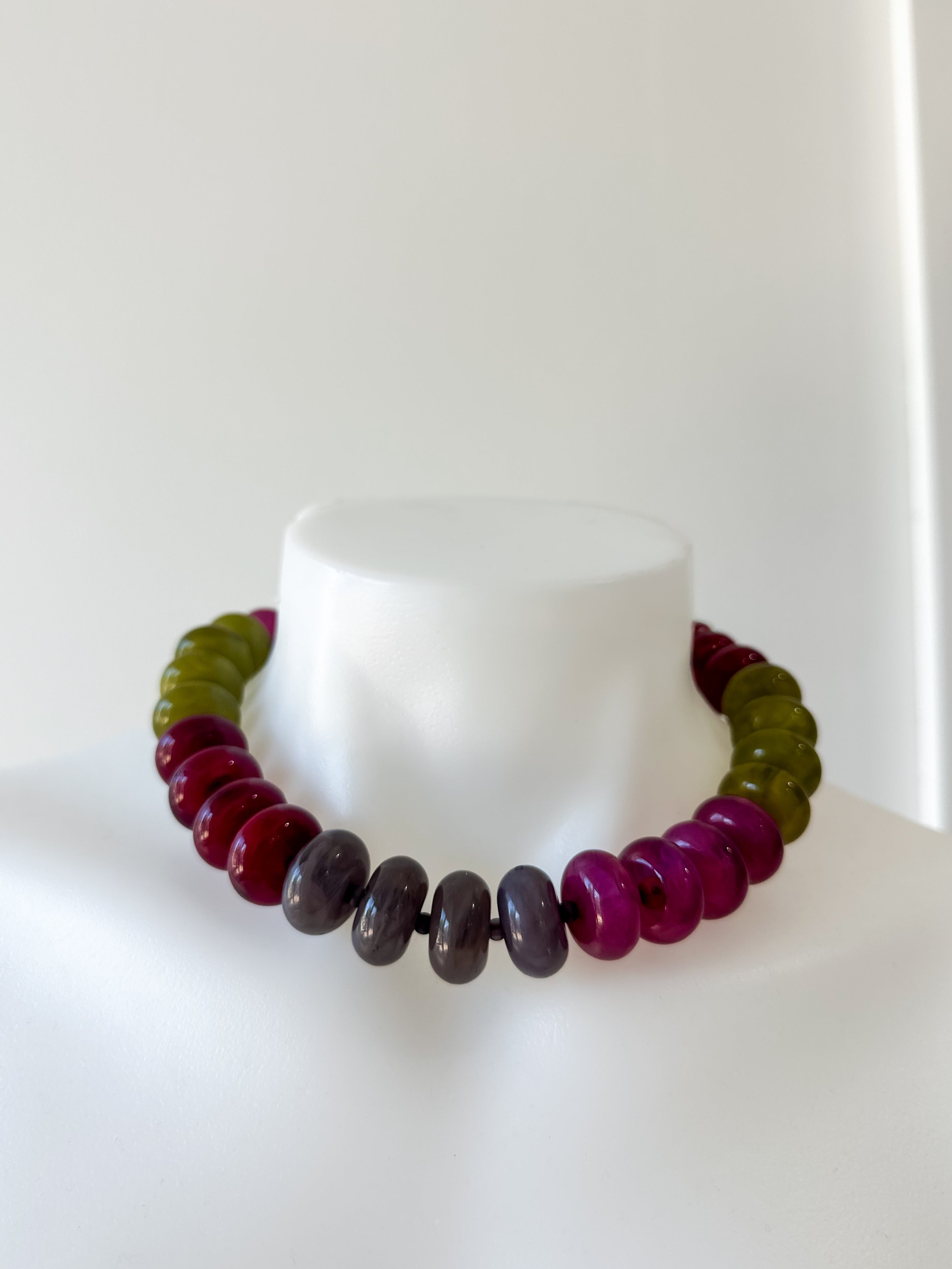 Baccus Bead Necklace Olive/Plum Multi