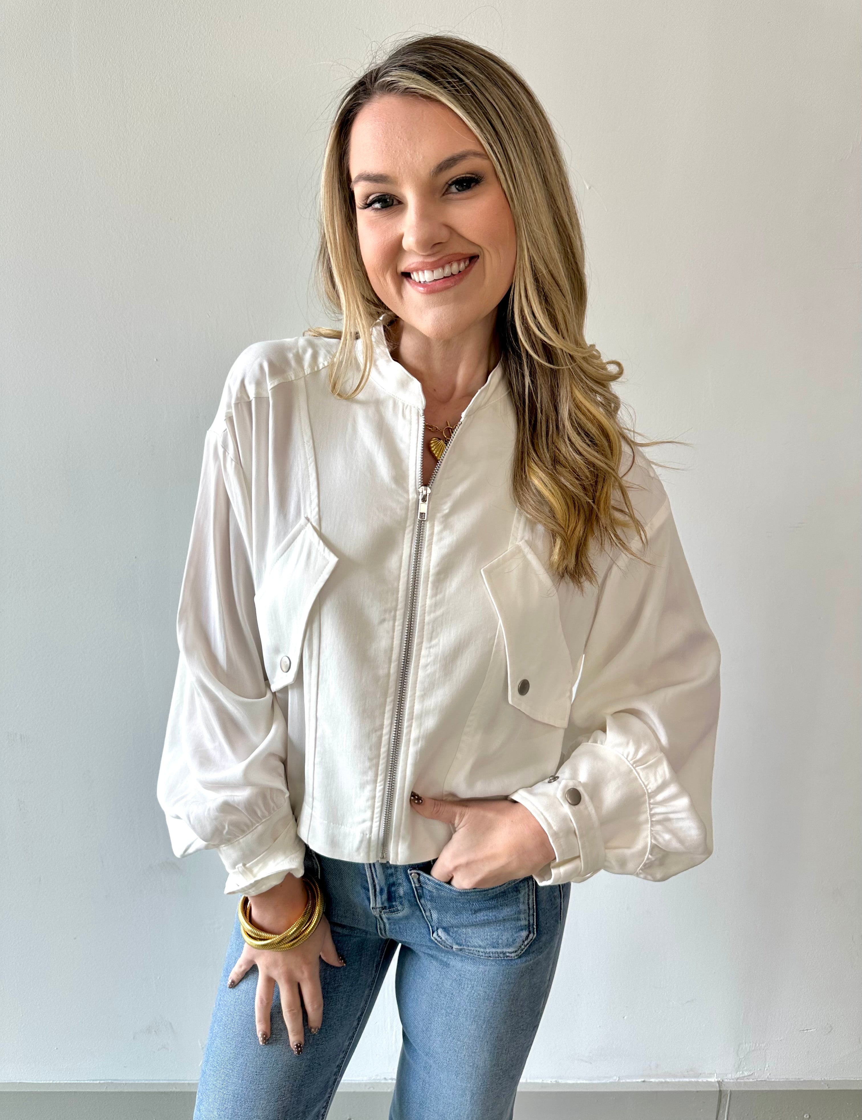 Balloon Sleeve Bomber Jacket