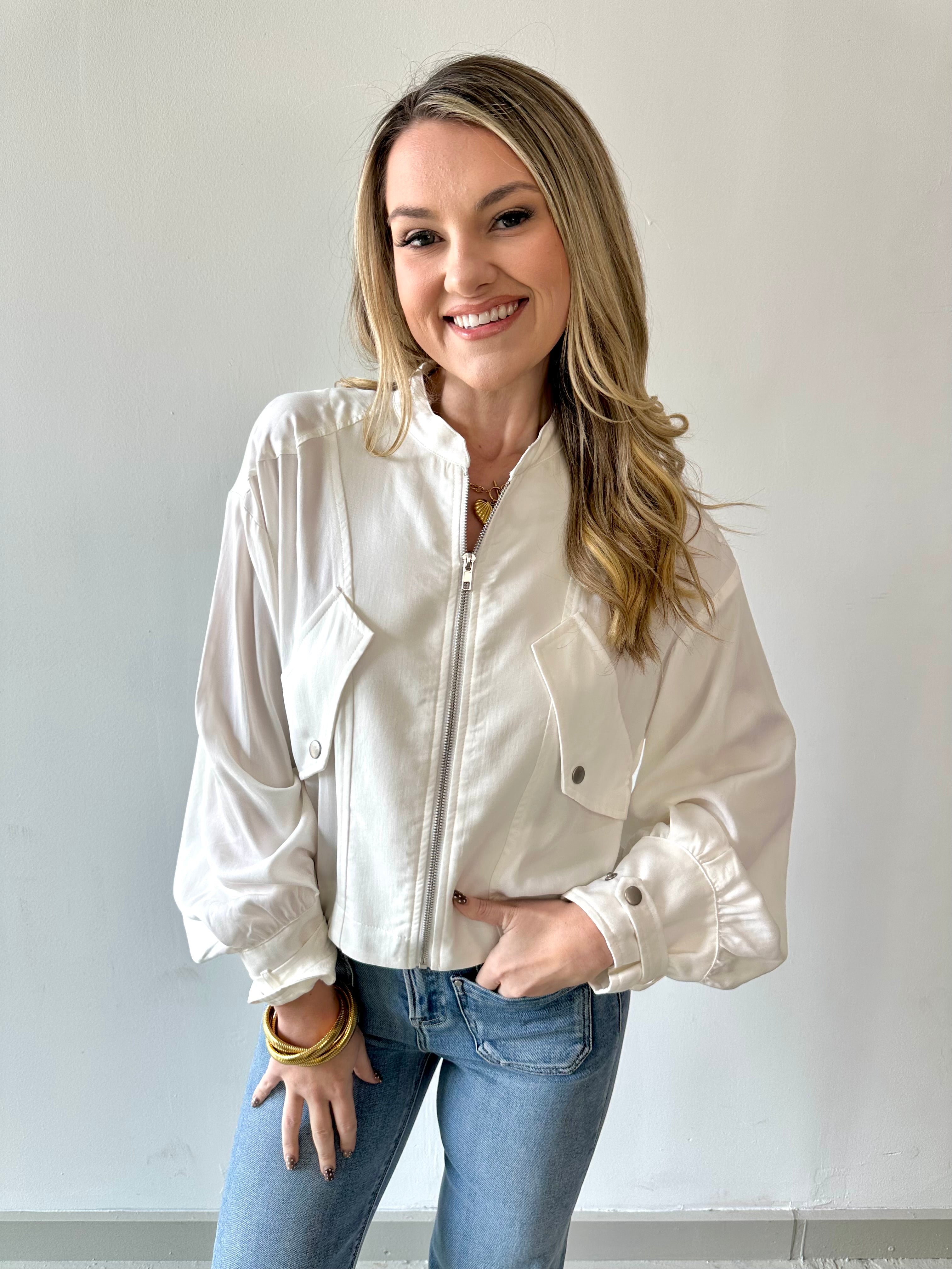 Balloon Sleeve Bomber Jacket