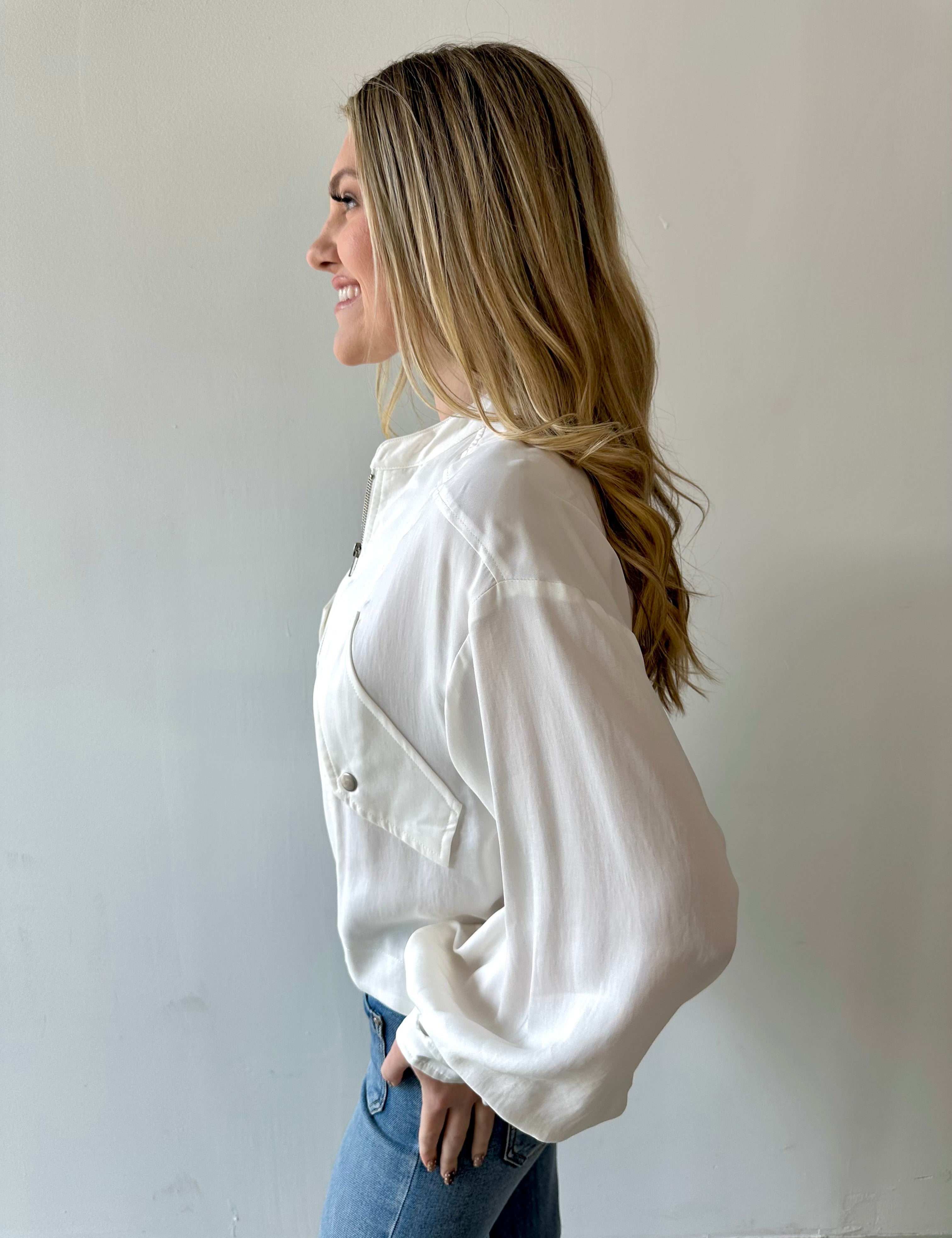 Balloon Sleeve Bomber Jacket