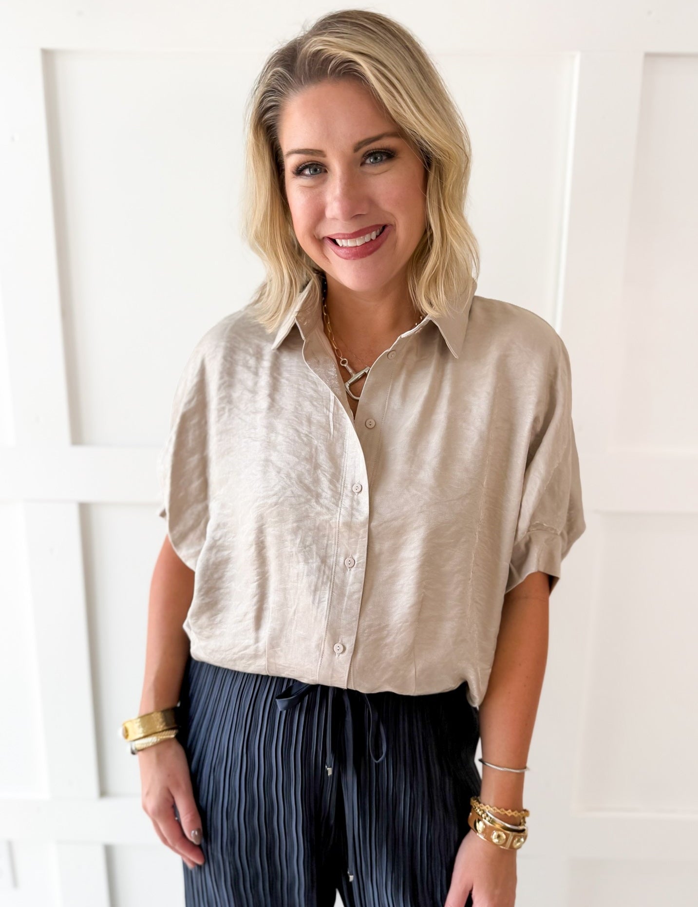 Balloon Sleeve Top- Champagne