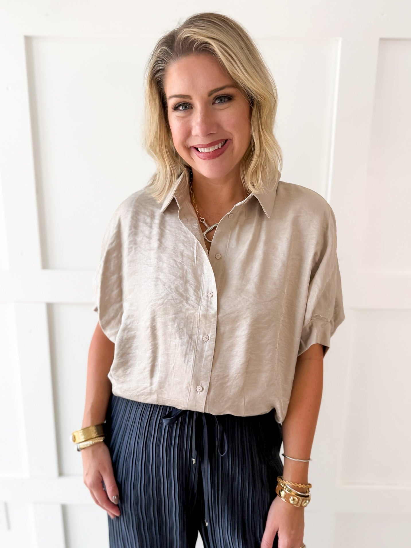 Balloon Sleeve Top- Champagne