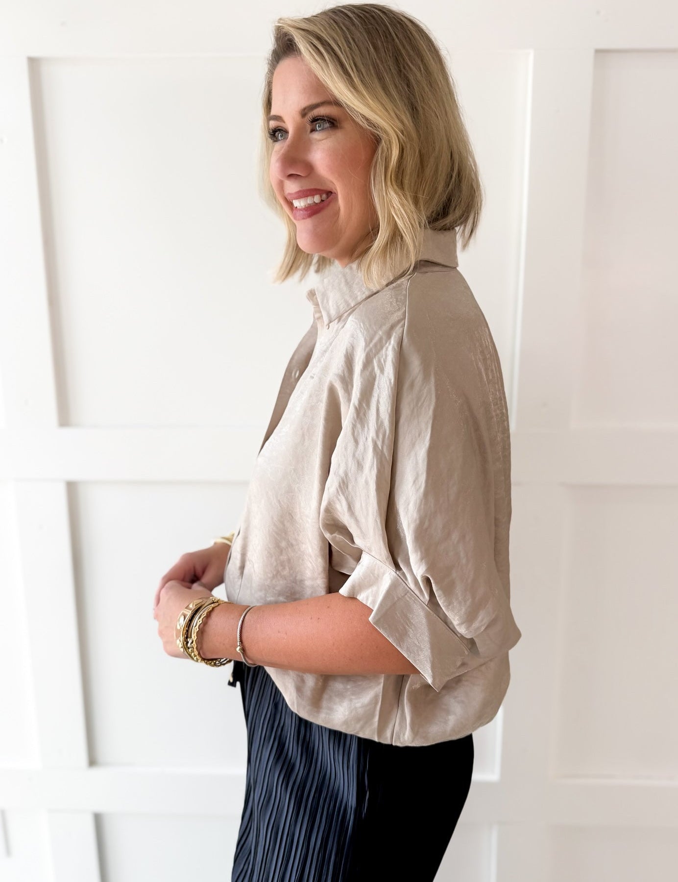 Balloon Sleeve Top- Champagne