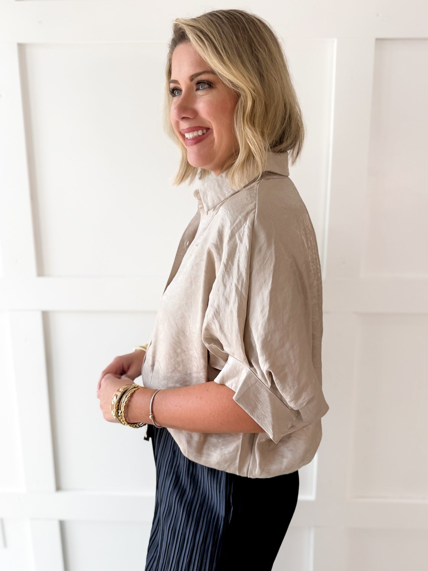 Balloon Sleeve Top- Champagne