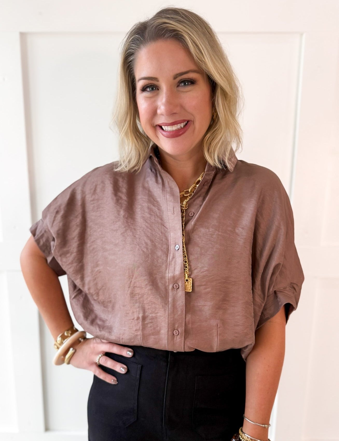 Balloon Sleeve Top- Mocha