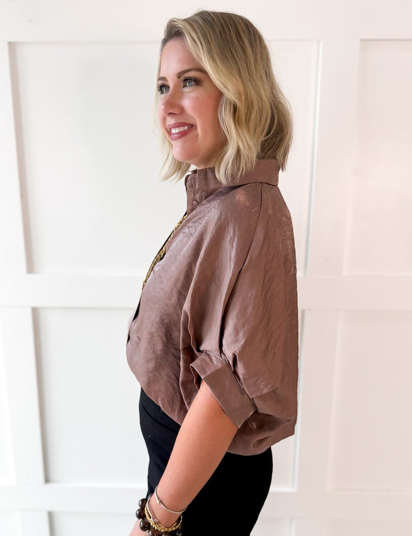Balloon Sleeve Top- Mocha