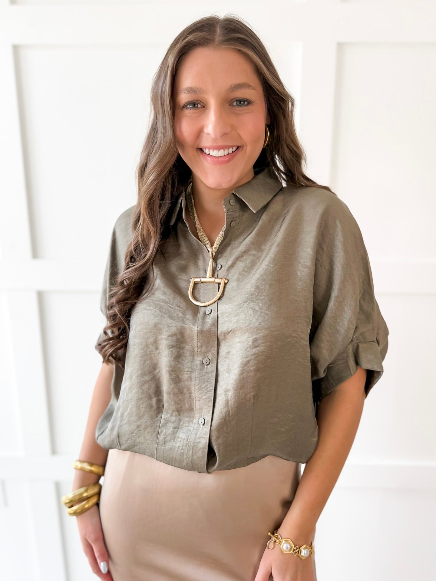 Balloon Sleeve Top- Olive