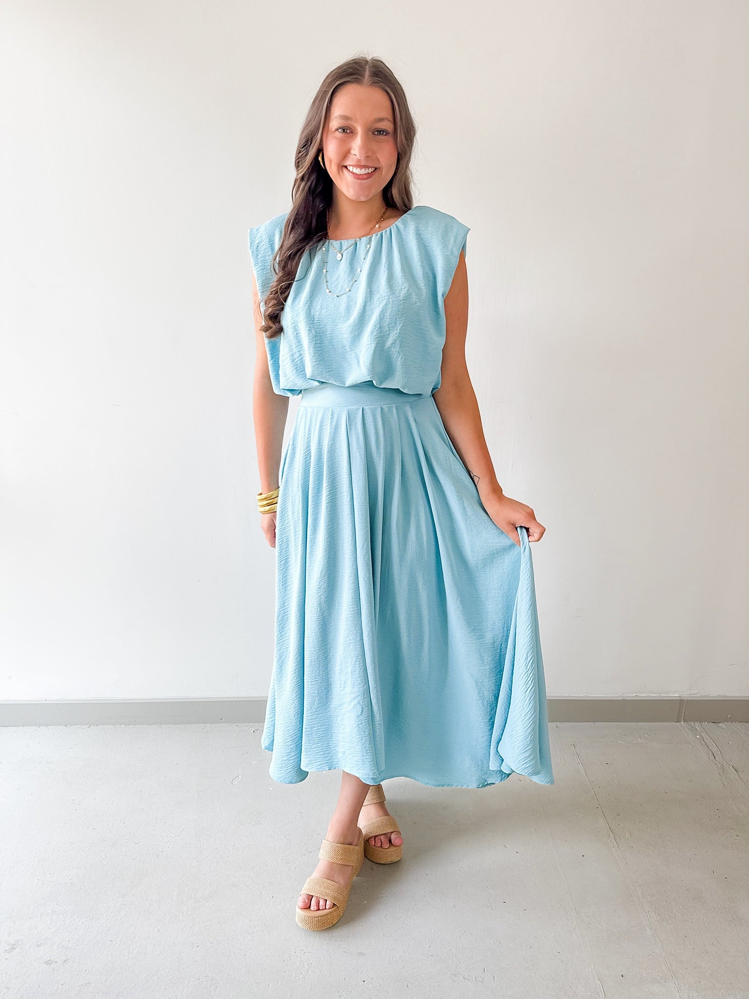 Balloon Top & Box Pleat Skirt Set