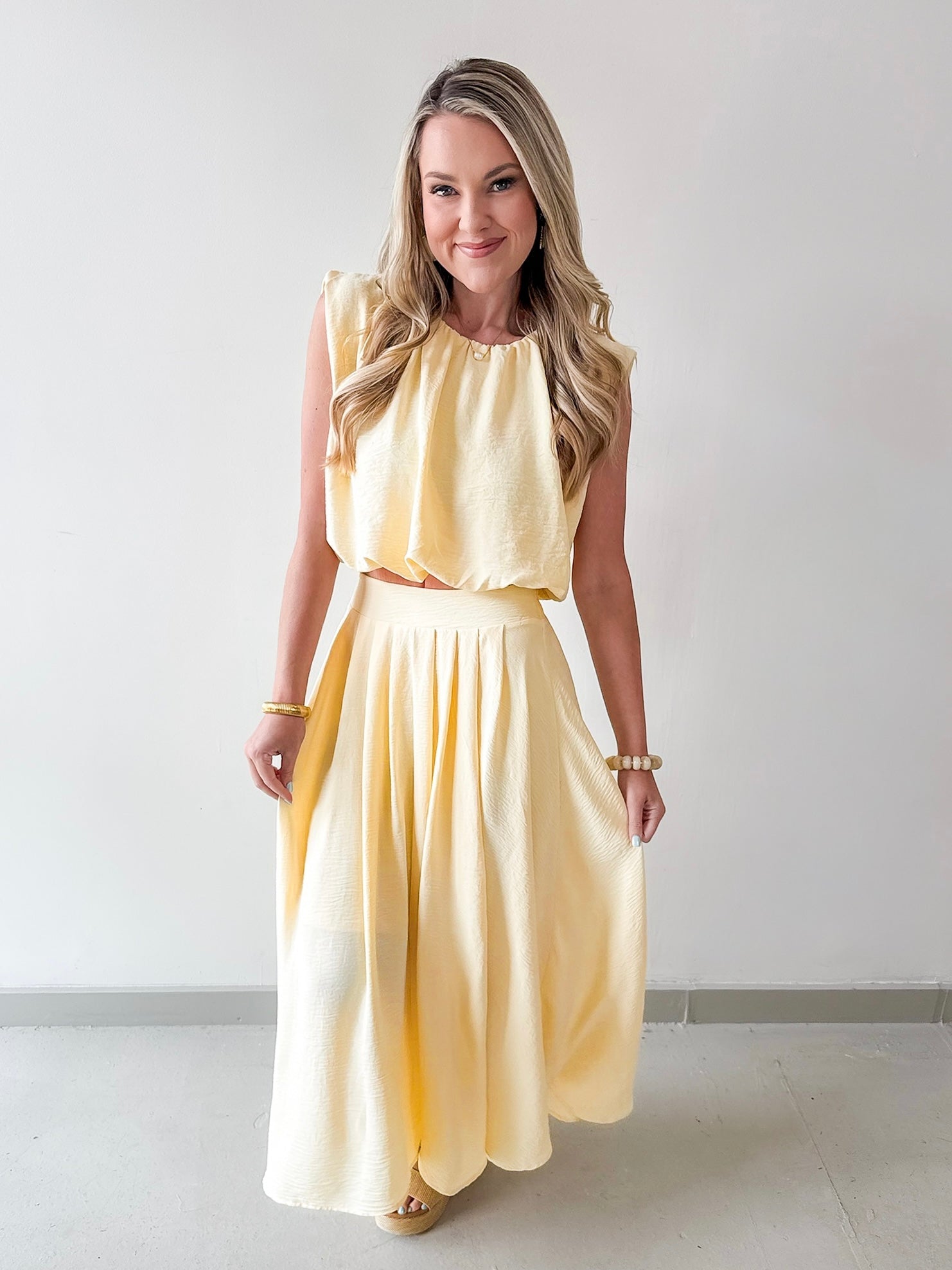Balloon Top & Box Pleat Skirt Set