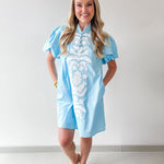 Baroque Applique Detail Shift Dress - Aqua