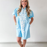 Baroque Applique Detail Shift Dress - Aqua