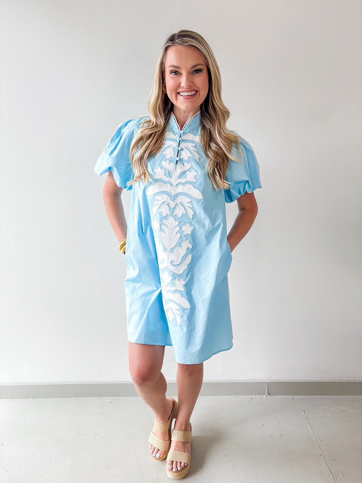 Baroque Applique Detail Shift Dress - Aqua