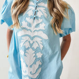 Baroque Applique Detail Shift Dress - Aqua