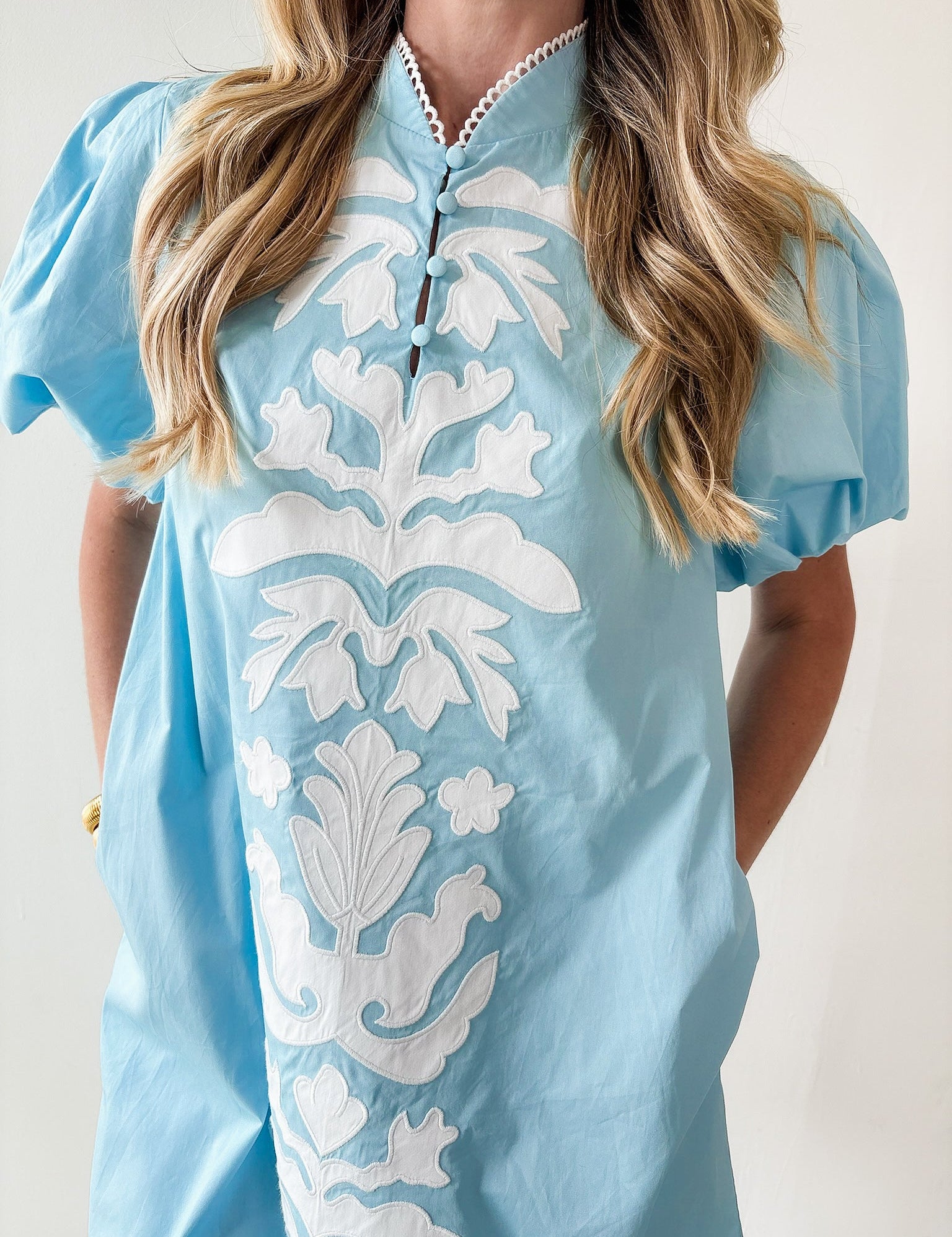 Baroque Applique Detail Shift Dress - Aqua