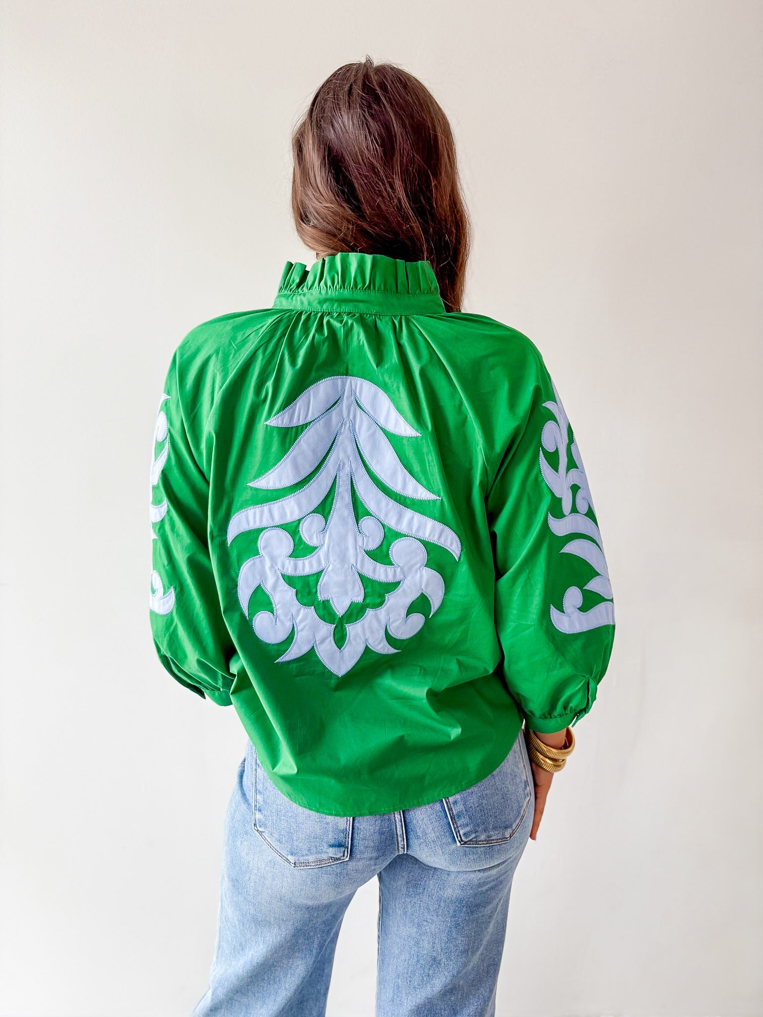 Baroque Applique Detail Top - Blue/Green