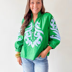 Baroque Applique Detail Top - Blue/Green