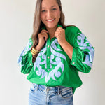 Baroque Applique Detail Top - Blue/Green