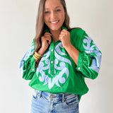 Baroque Applique Detail Top - Blue/Green