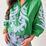 Baroque Applique Detail Top - Blue/Green