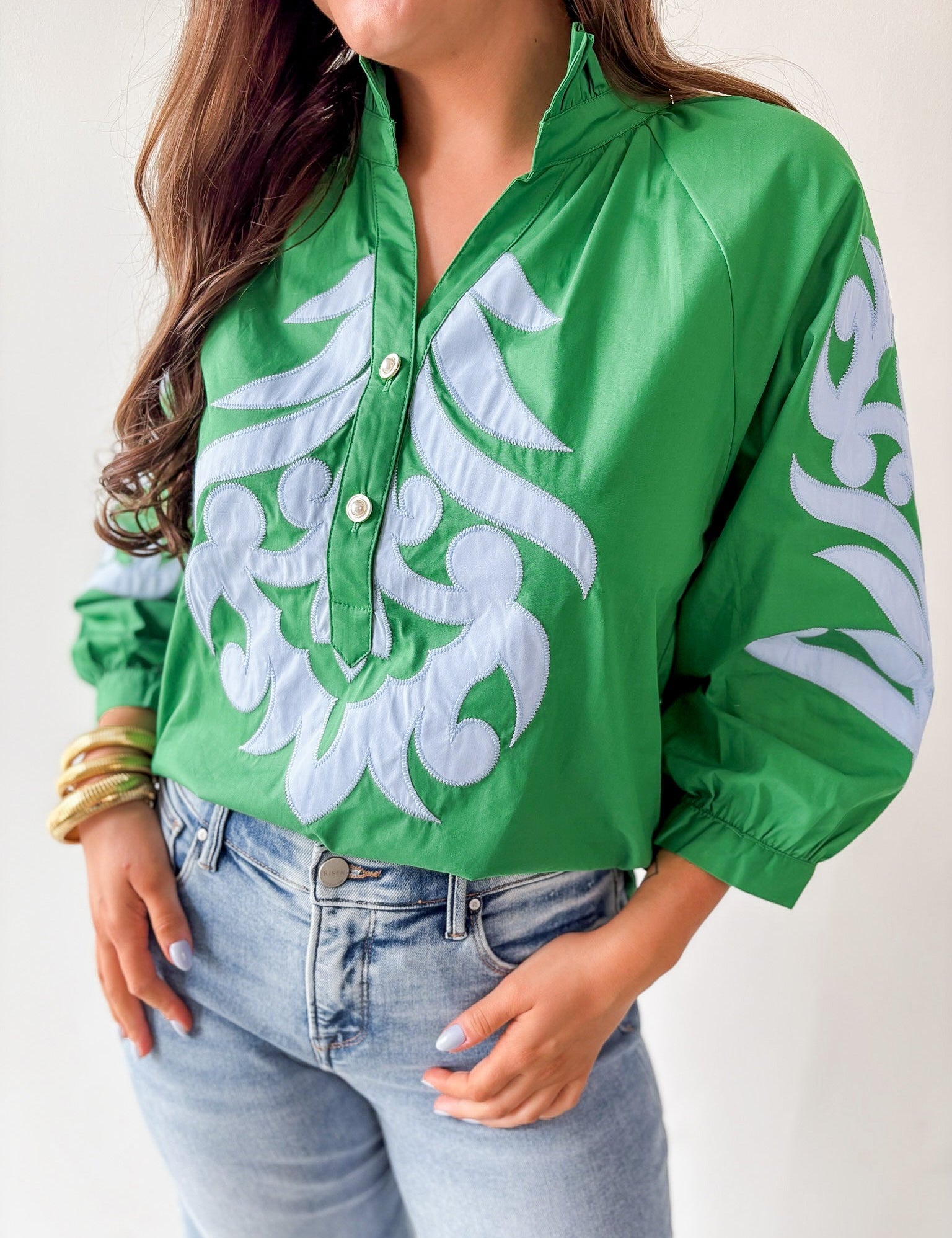 Baroque Applique Detail Top - Blue/Green