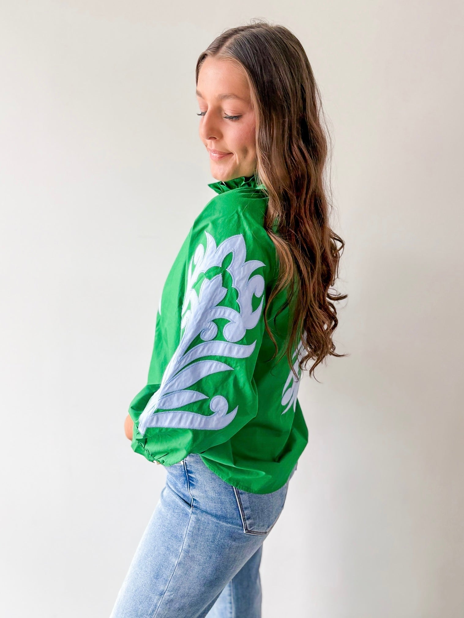 Baroque Applique Detail Top - Blue/Green