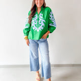Baroque Applique Detail Top - Blue/Green