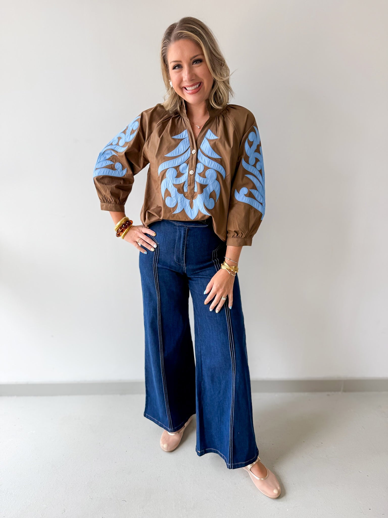 Baroque Applique Detail Top - Brown