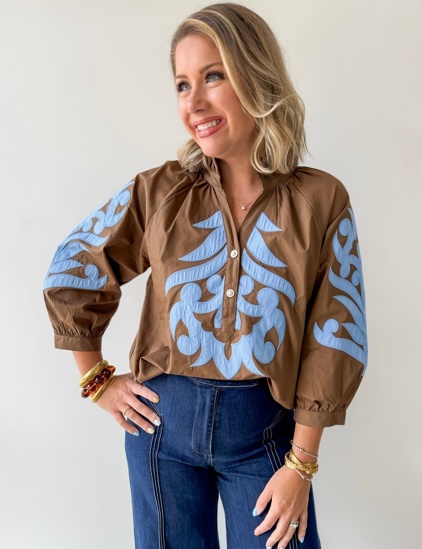Baroque Applique Detail Top - Brown