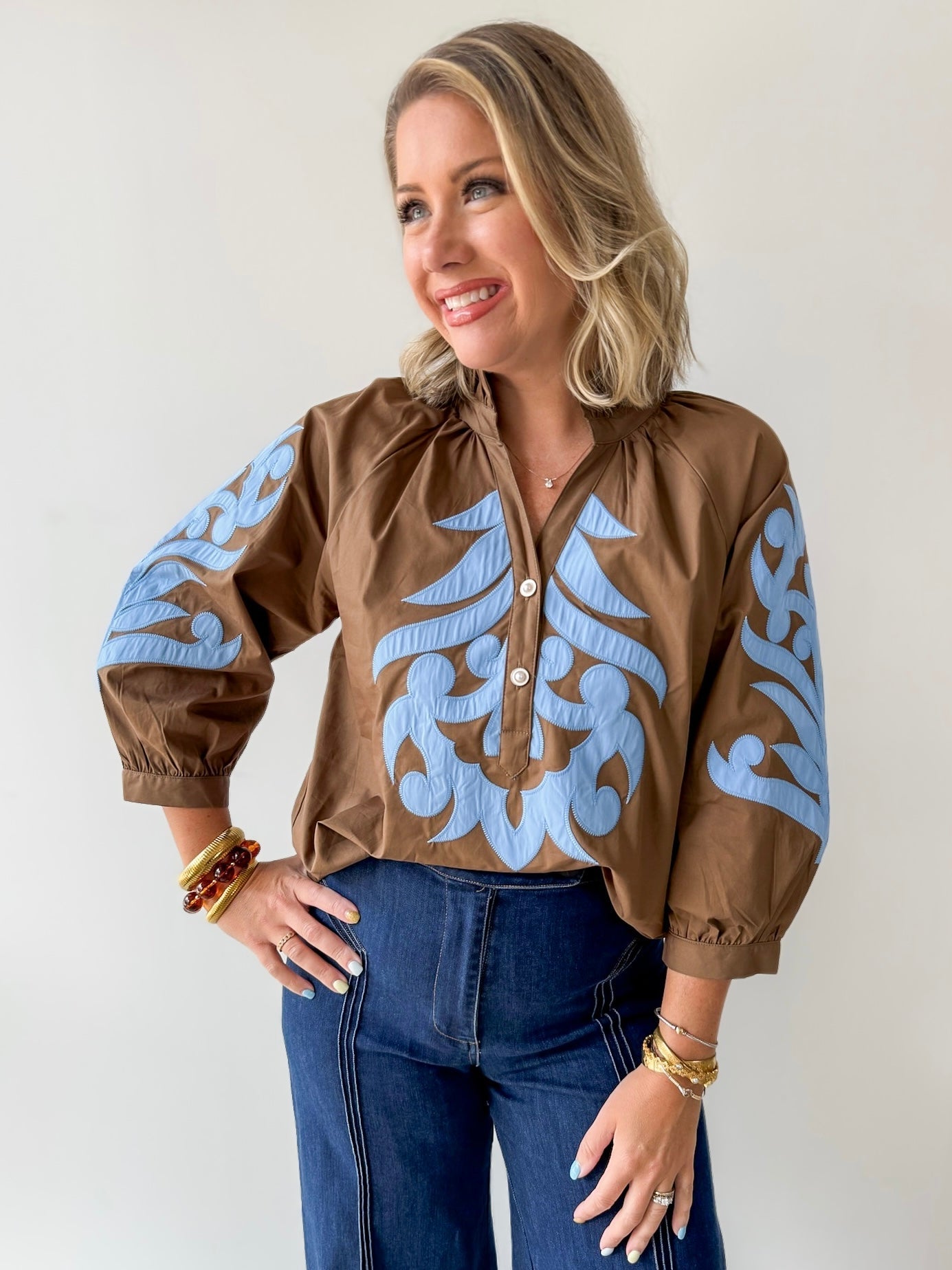 Baroque Applique Detail Top - Brown