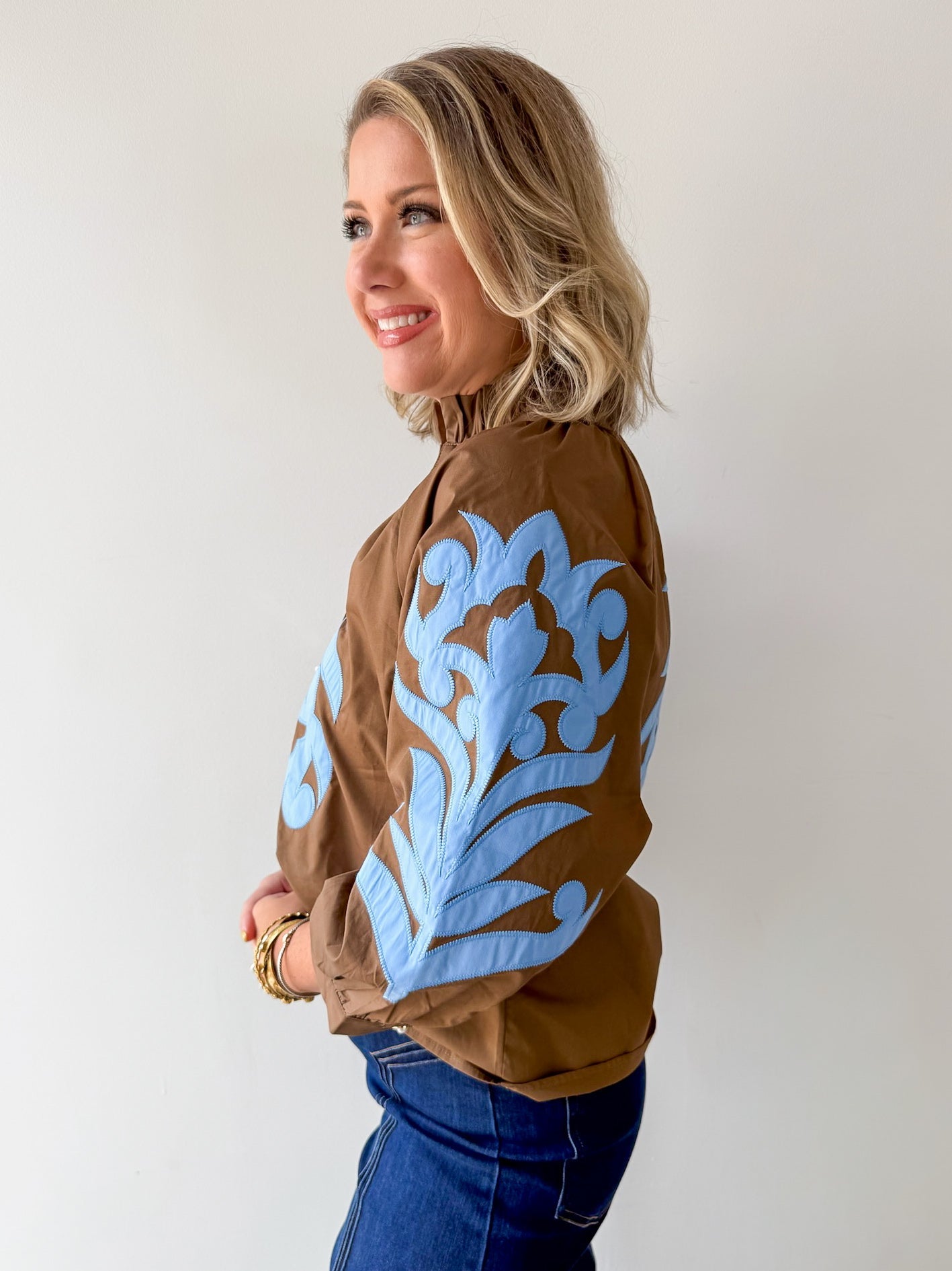Baroque Applique Detail Top - Brown
