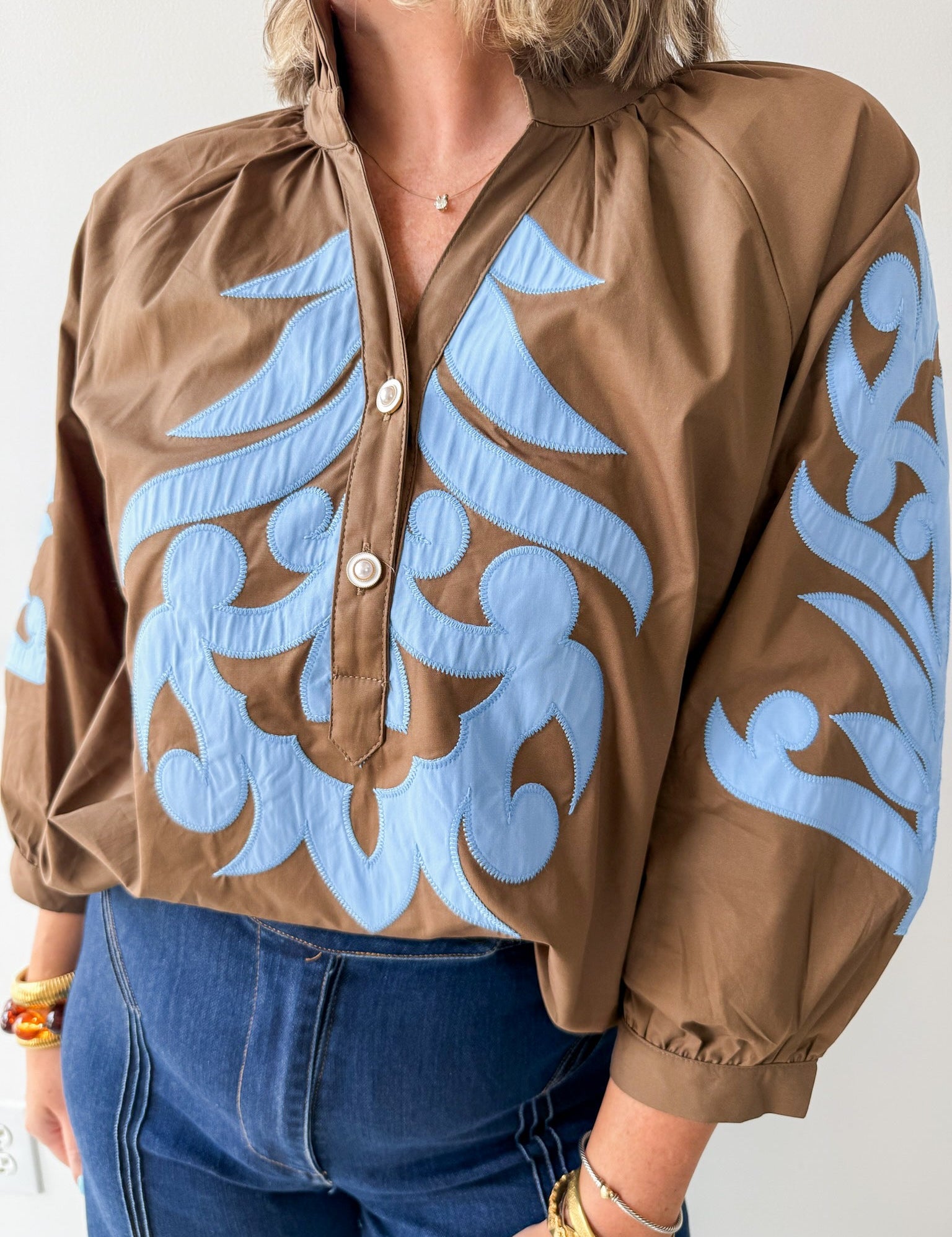 Baroque Applique Detail Top - Brown